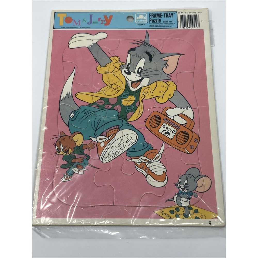 Vintage 1990 Tom & Jerry Dance Party Frame Tray Puzzle Boom Box Golden 4512A-7